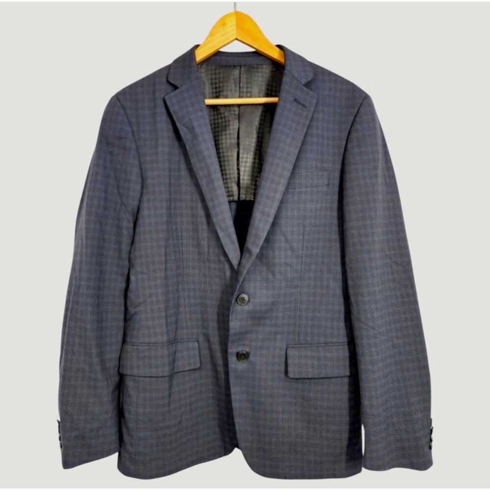 John Varvatos Navy Pattern Plaid Two-Button Sport Coat Blazer 38R Suit Jacket 38